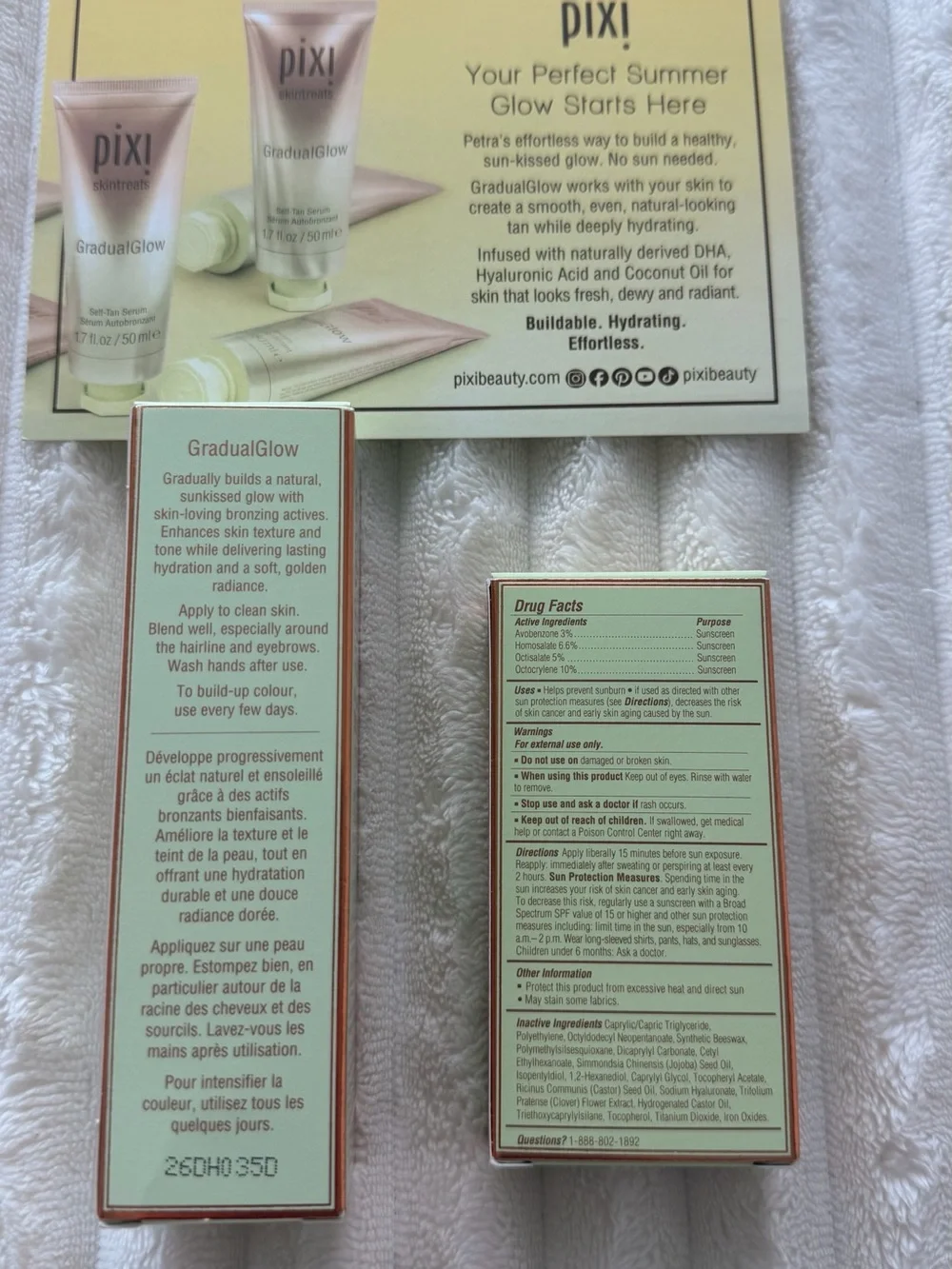 Pixi GradualGlow Self Tan Serum & On-the-Glow Shield SPF 50 Bundle New